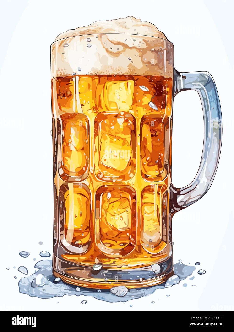 Drawing of full of beer glass mug with foam illustration separated, sweeping overdrawn lines. Stock Vector