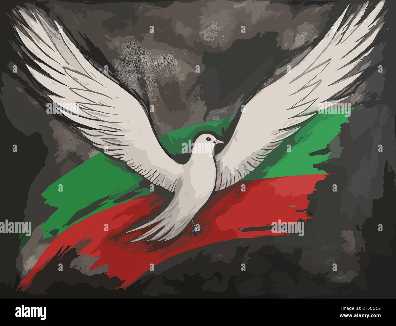 Drawing of palestine flag in peace dove illustration separated, sweeping overdrawn lines. Stock Vector