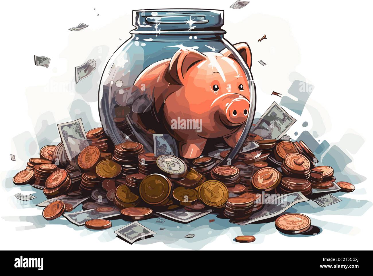 Drawing of Piggy Banks Superannuation Finance Business illustration
