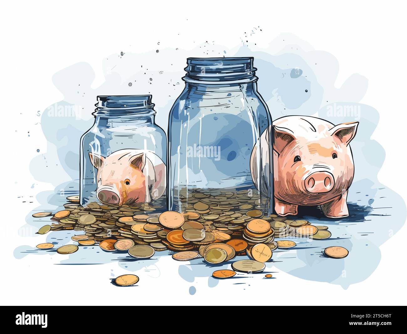 Drawing of Piggy Banks Superannuation Finance Business illustration