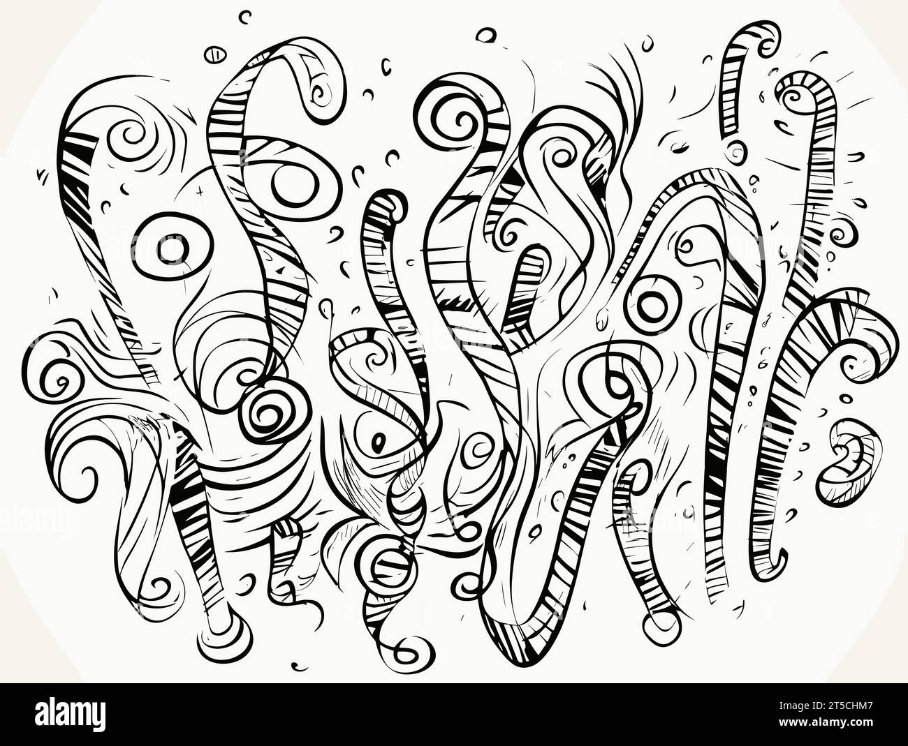 Drawing of question mark and exclamation point. doodle illustration separated, sweeping overdrawn lines. Stock Vector