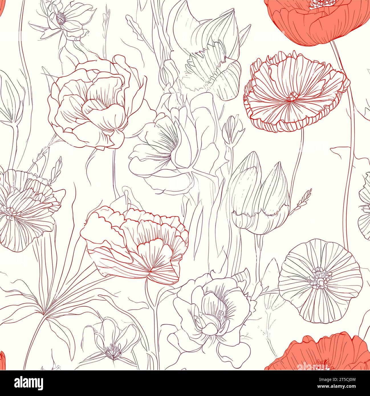 Drawing of Seamless floral pattern of vintage flowers illustration ...