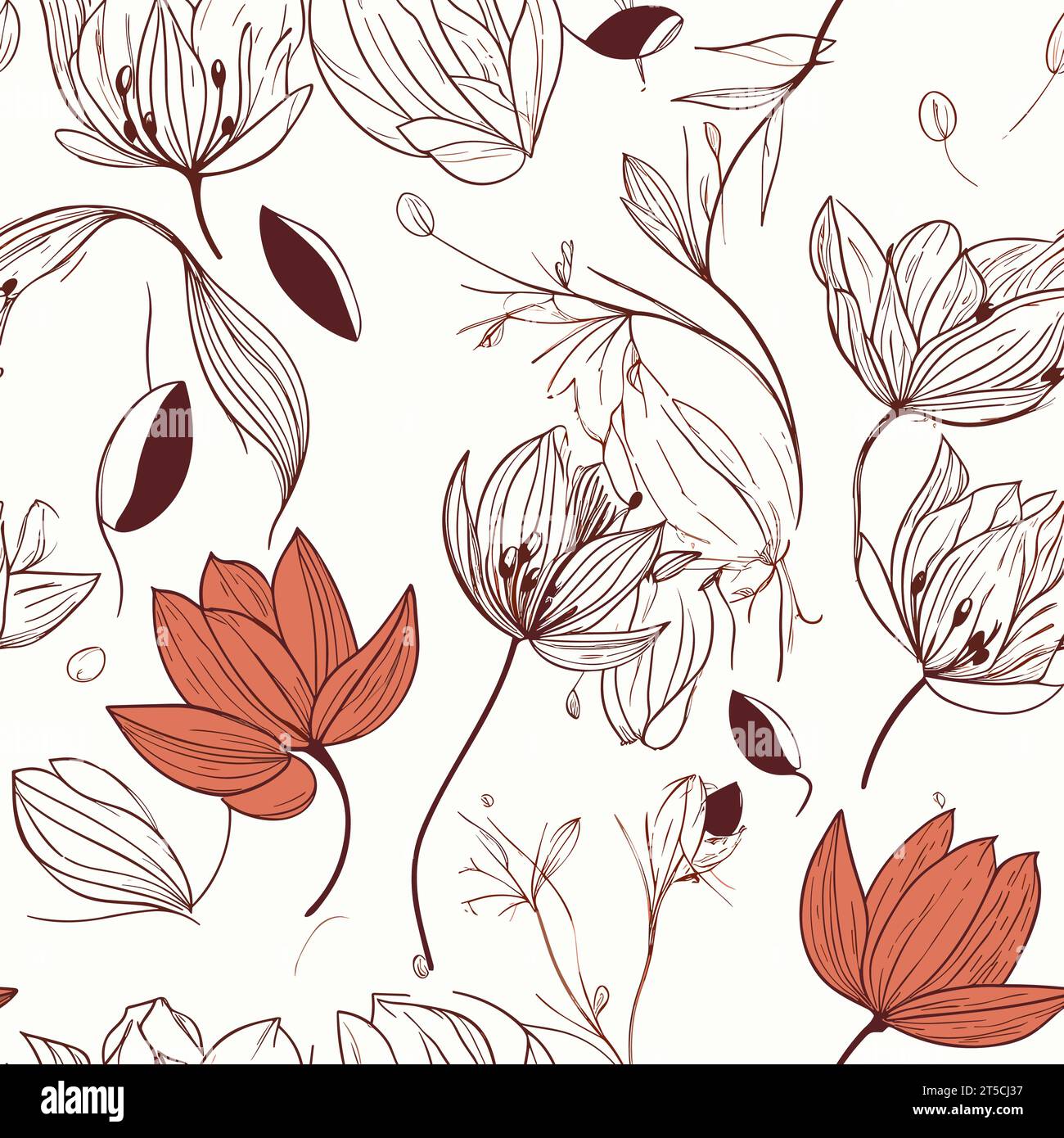 Drawing of Seamless floral pattern of vintage flowers illustration ...