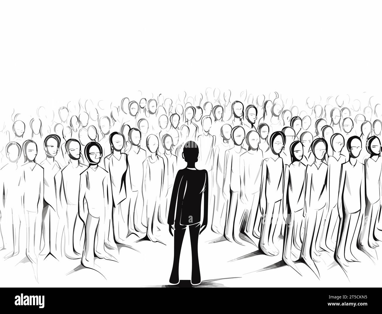 Drawing of Unique man standing out from the crowd of regular man