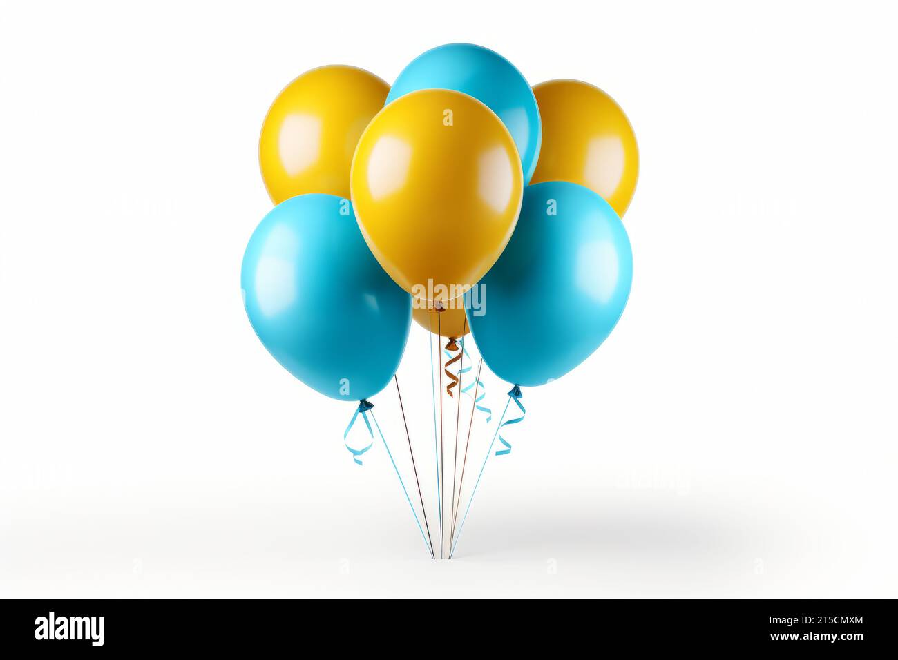 Vibrant yellow and blue balloons on white background for festive ...