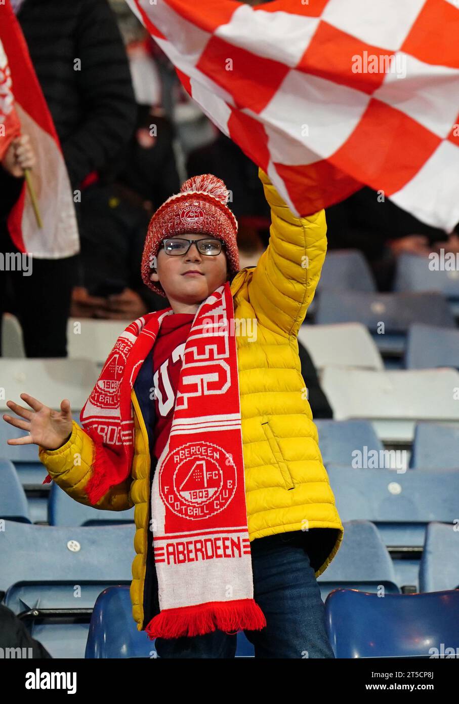 An Aberdeen fan in the stands ahead of the Viaplay Cup semi-final match ...