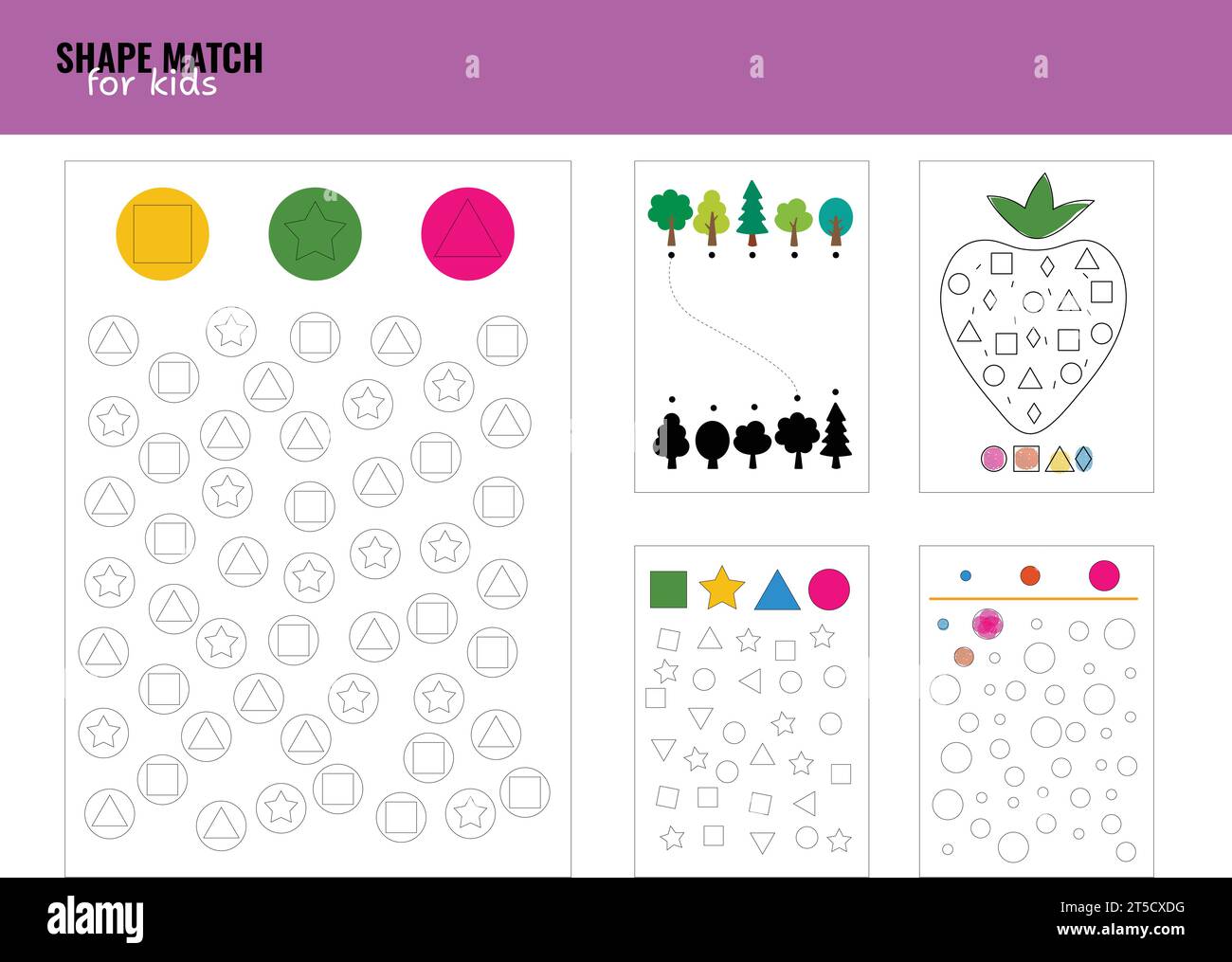 Children activities worksheet. Printable simple shape and color match ...