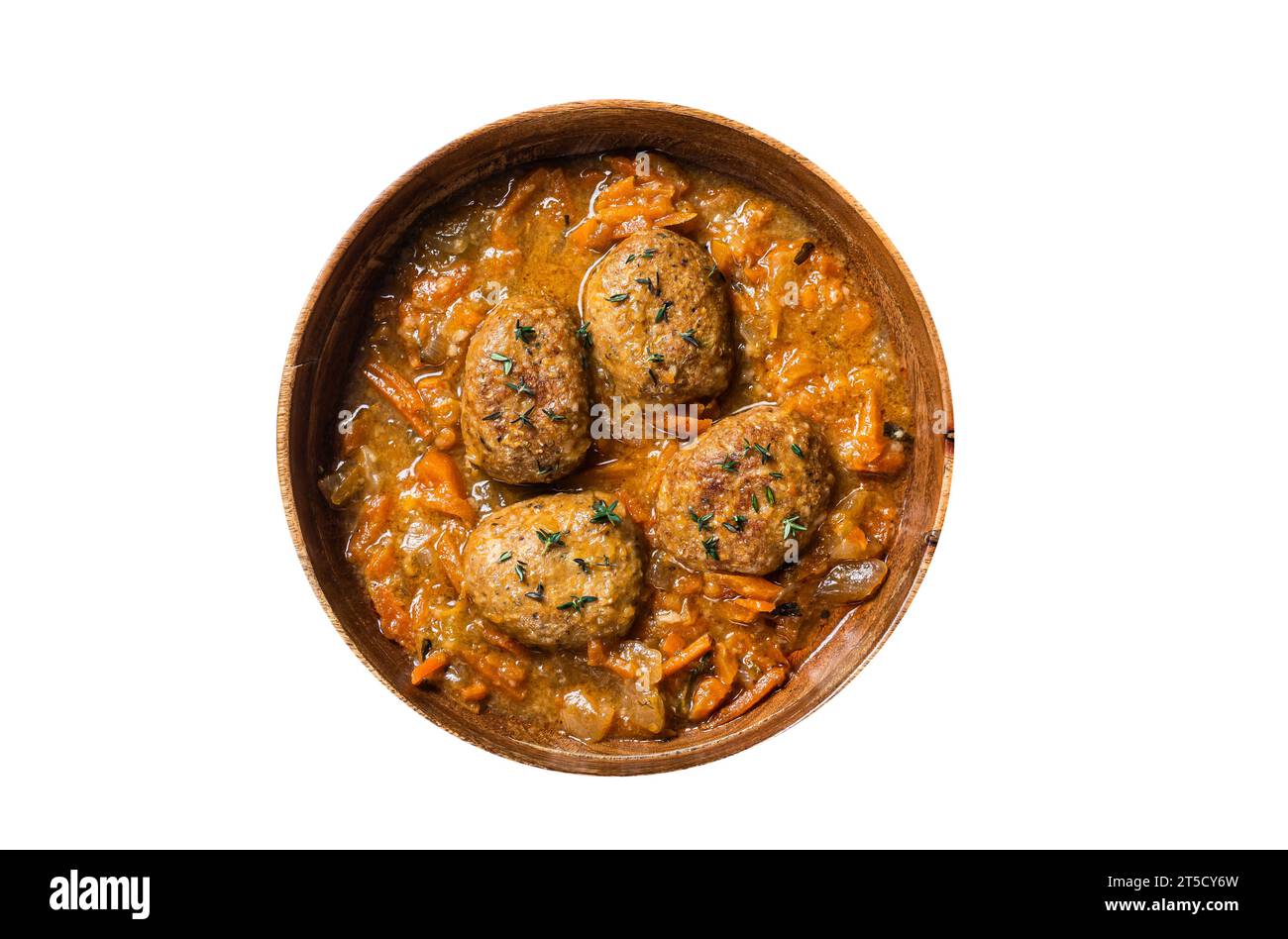Cutlets or Fish balls with tuna in tomato sauce. Isolated on white background Stock Photo