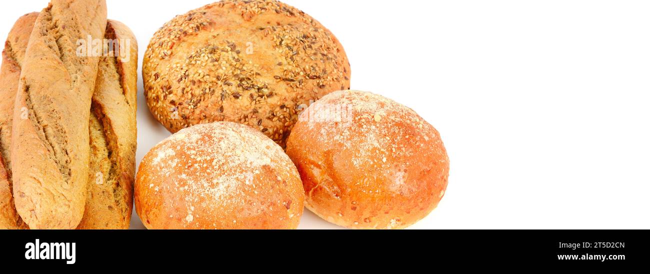 Various of bread and bakery products isolated on white background. Free ...