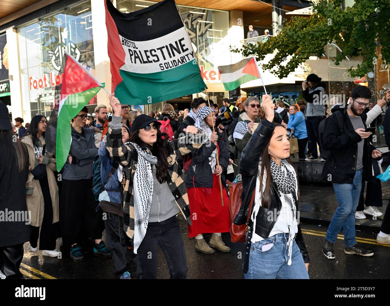 Pro-Palestine march through the centre of Bristol from the Shah Jalal Mosque in Eastville, through Broadmead shopping area to College Green, Bristol, Stock Photo