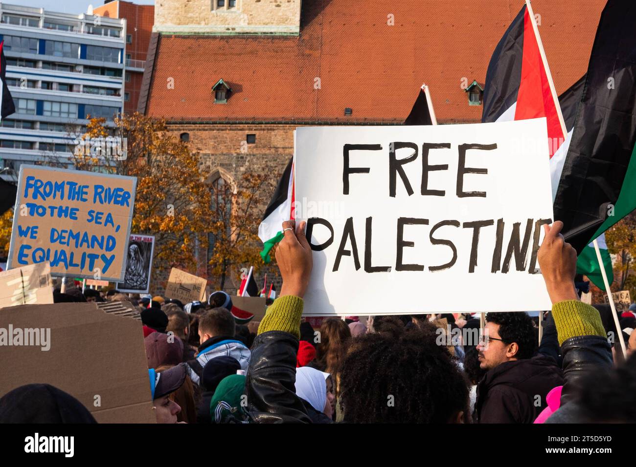 Berlin, Germany - November, 4: Free Palestine Sign on Pro Palestinian Demonstration in Berlin Stock Photo