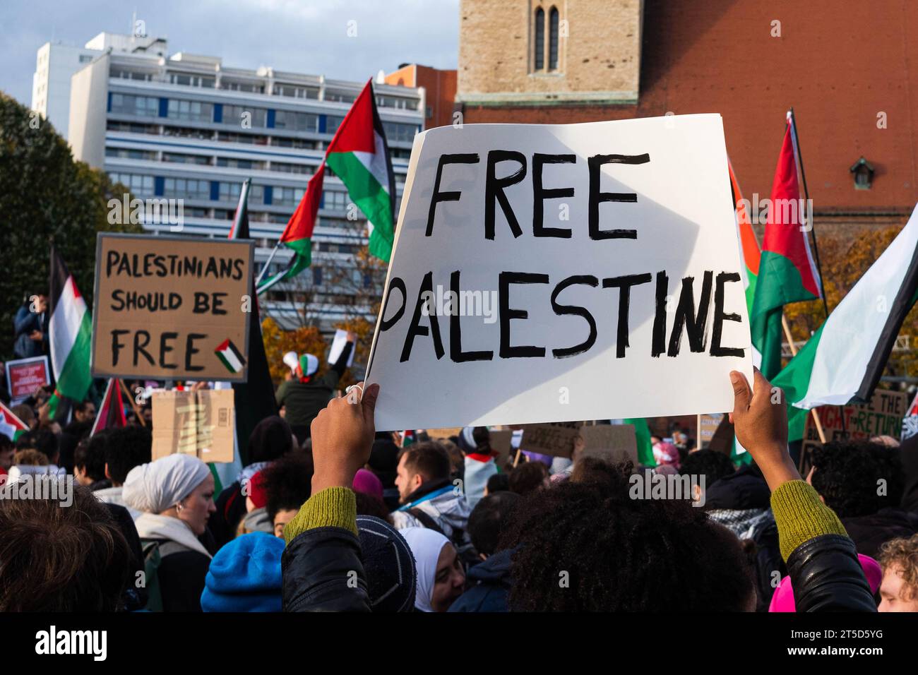 Berlin, Germany - November, 4: Free Palestine Sign on Pro Palestinian Demonstration in Berlin Stock Photo