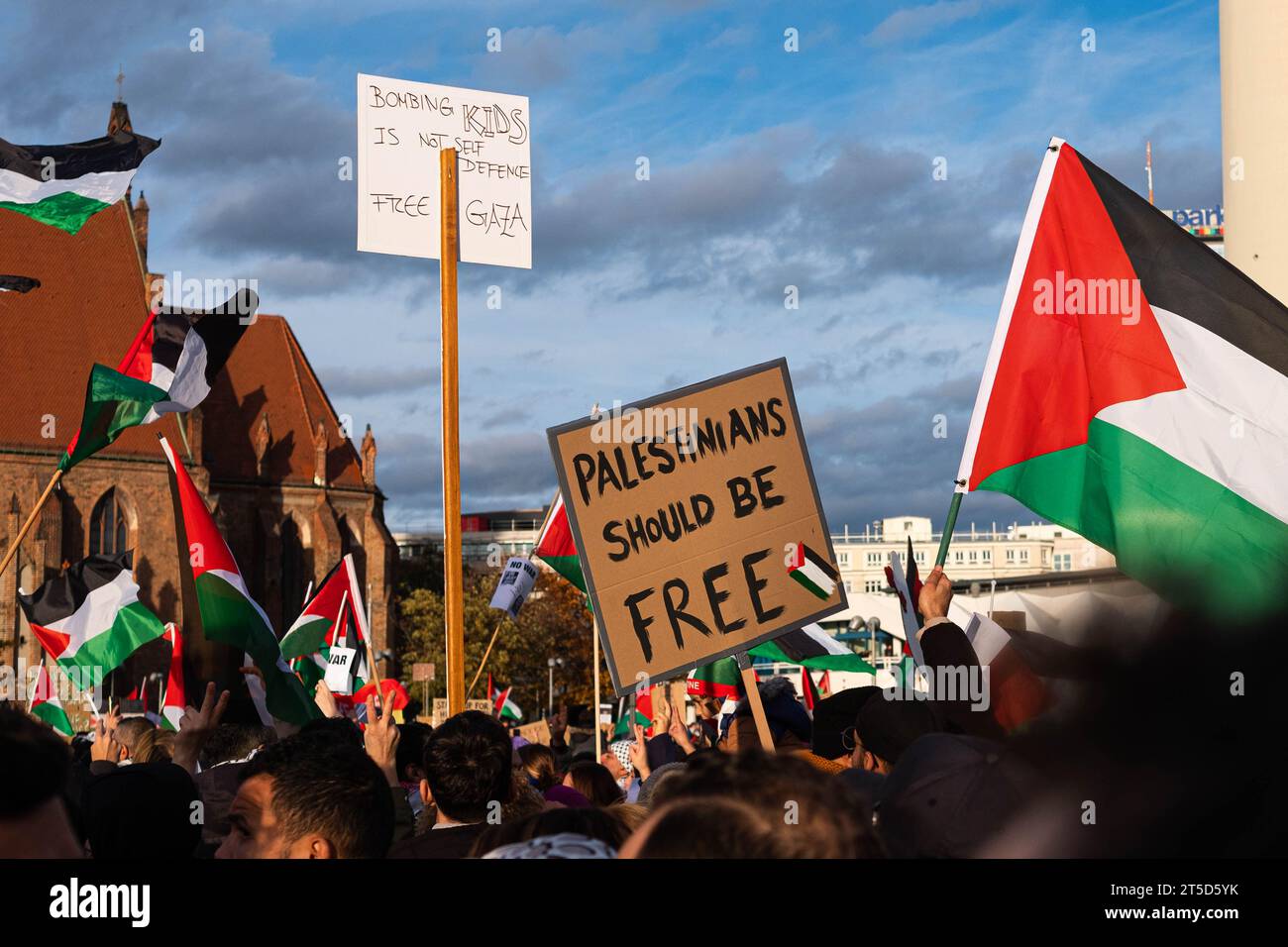 Berlin, Germany - November, 4: Sign (saying. Palestine should be free) on Free Palestine Demonstration in Berlin Stock Photo