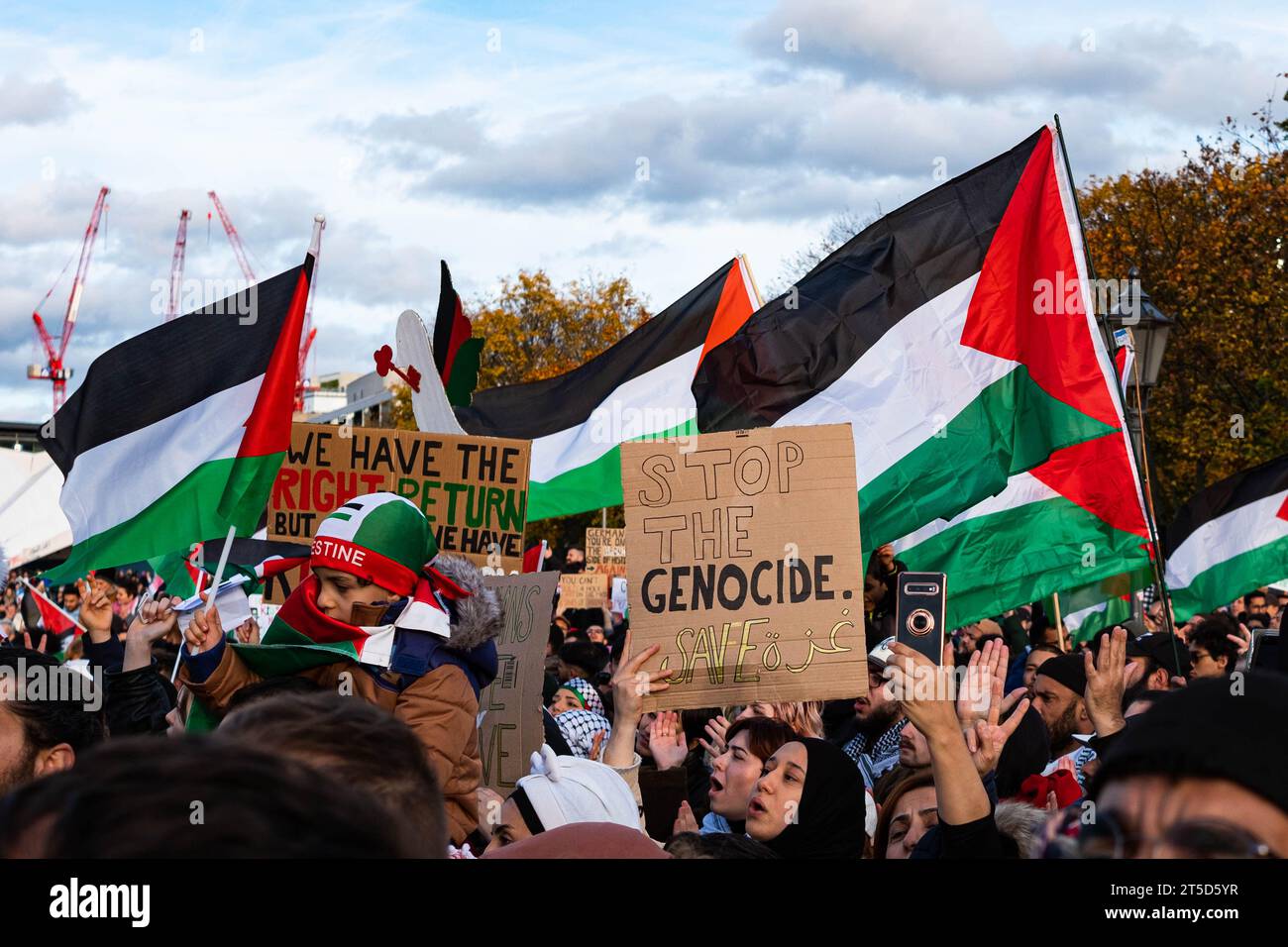 Berlin, Germany - November, 4: People with palestinian flags on Free Palestine Demonstration in Berlin Stock Photo