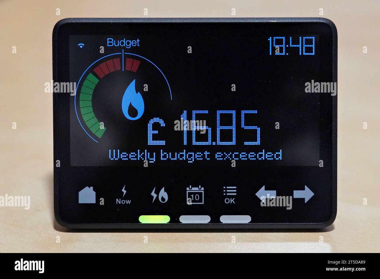 Smart energy meter showing gas usage & that the weekly budget has been exceeded Stock Photo Alamy