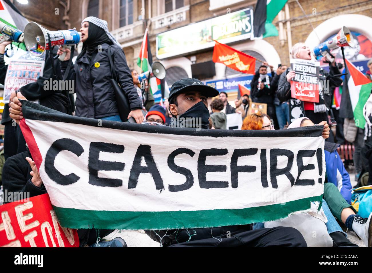 London, UK. 4 November 2023. Pro Palestine gather inside Charing Cross