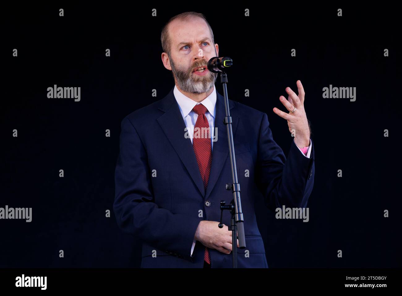 Thousands gather at Trafalgar Square this afternoon in support of the Jewish people against the Hamas.   Pictured: Jonathan Reynolds, Shadow Secretary Stock Photo