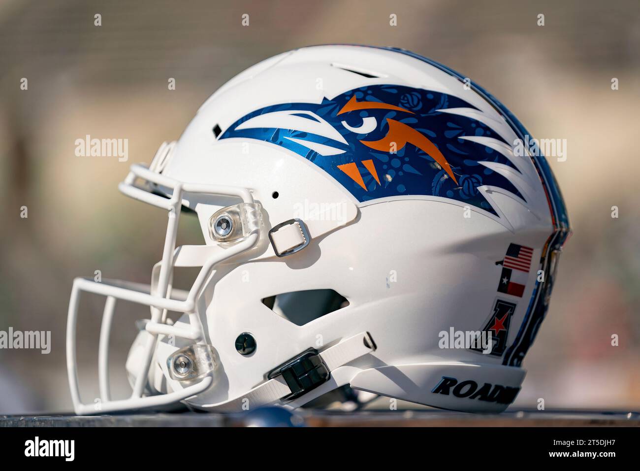 DENTON, TX - NOVEMBER 04: UTSA Roadrunners helmet sits during the UTSA ...