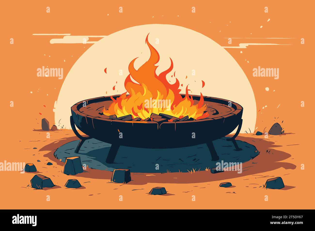 Handdrawn cartoon Fire pit flat art Illustrations in minimalist vector