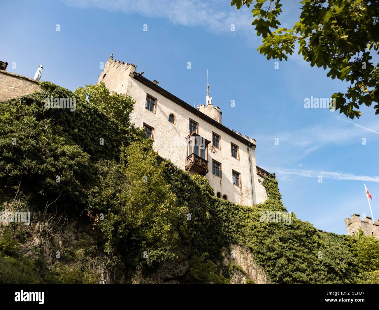 Castle building in the Franconian Switzerland. The exterior of the old house is beautiful and renovated. The Landmark is located on a hill. Stock Photo