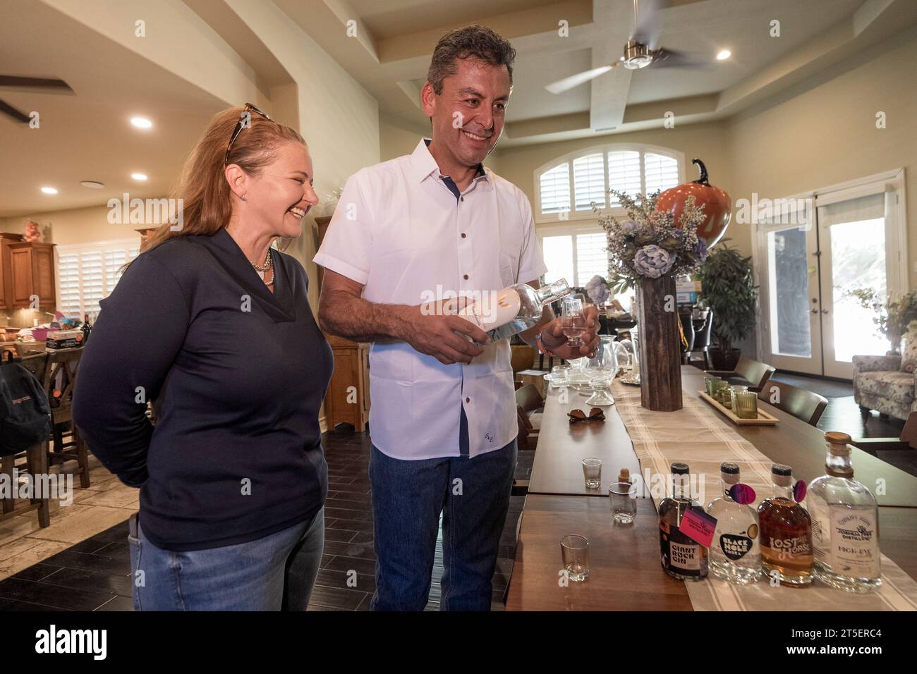 Leo Ortega and his wife pour Agave Murrieta, made from their agave plants,  at their home in Murrieta, Calif., Tuesday, Oct. 17, 2023. (AP PhotoDamian  Dovarganes Stock Photo - Alamy
