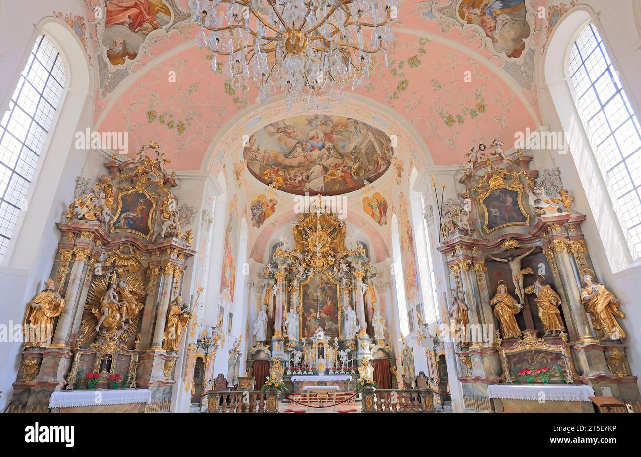 St Peter St Paul Church. Joseph Schmuzer led the construction of the church. The ceiling and wall frescoes were made by Matthew Guenthe. Stock Photo
