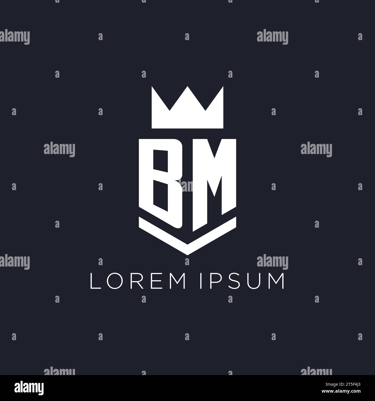 BM logo with shield and crown, initial monogram logo design ideas Stock Vector