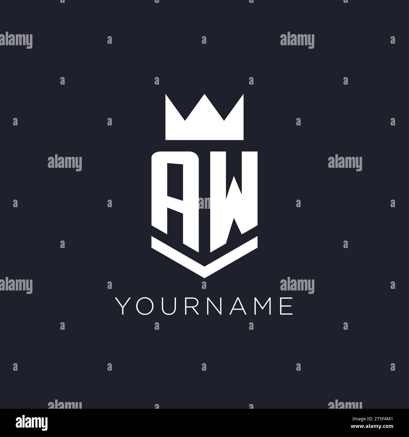 AW logo with shield and crown, initial monogram logo design ideas Stock Vector