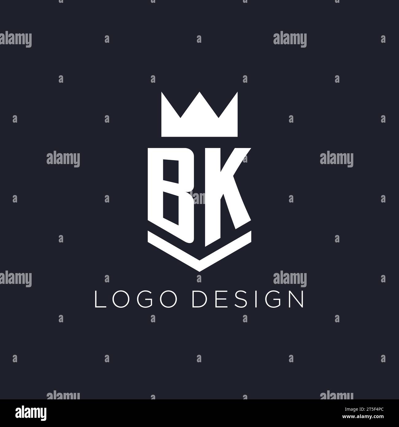 BK logo with shield and crown, initial monogram logo design ideas Stock
