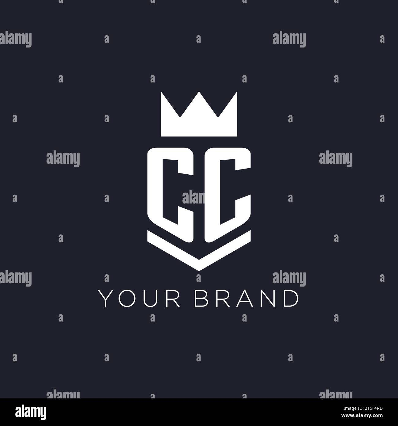 CC logo with shield and crown, initial monogram logo design ideas Stock
