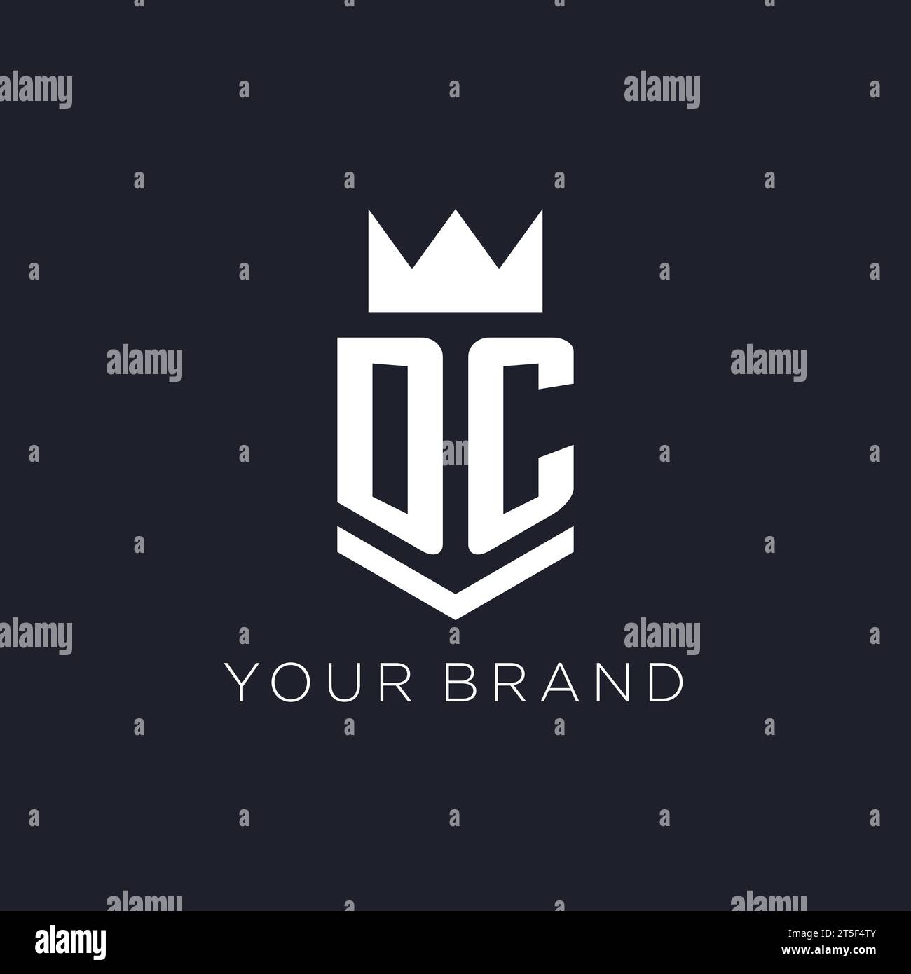 DC logo with shield and crown, initial monogram logo design ideas Stock Vector