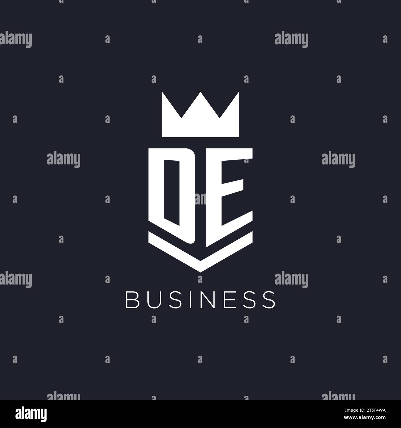 DE logo with shield and crown, initial monogram logo design ideas Stock Vector