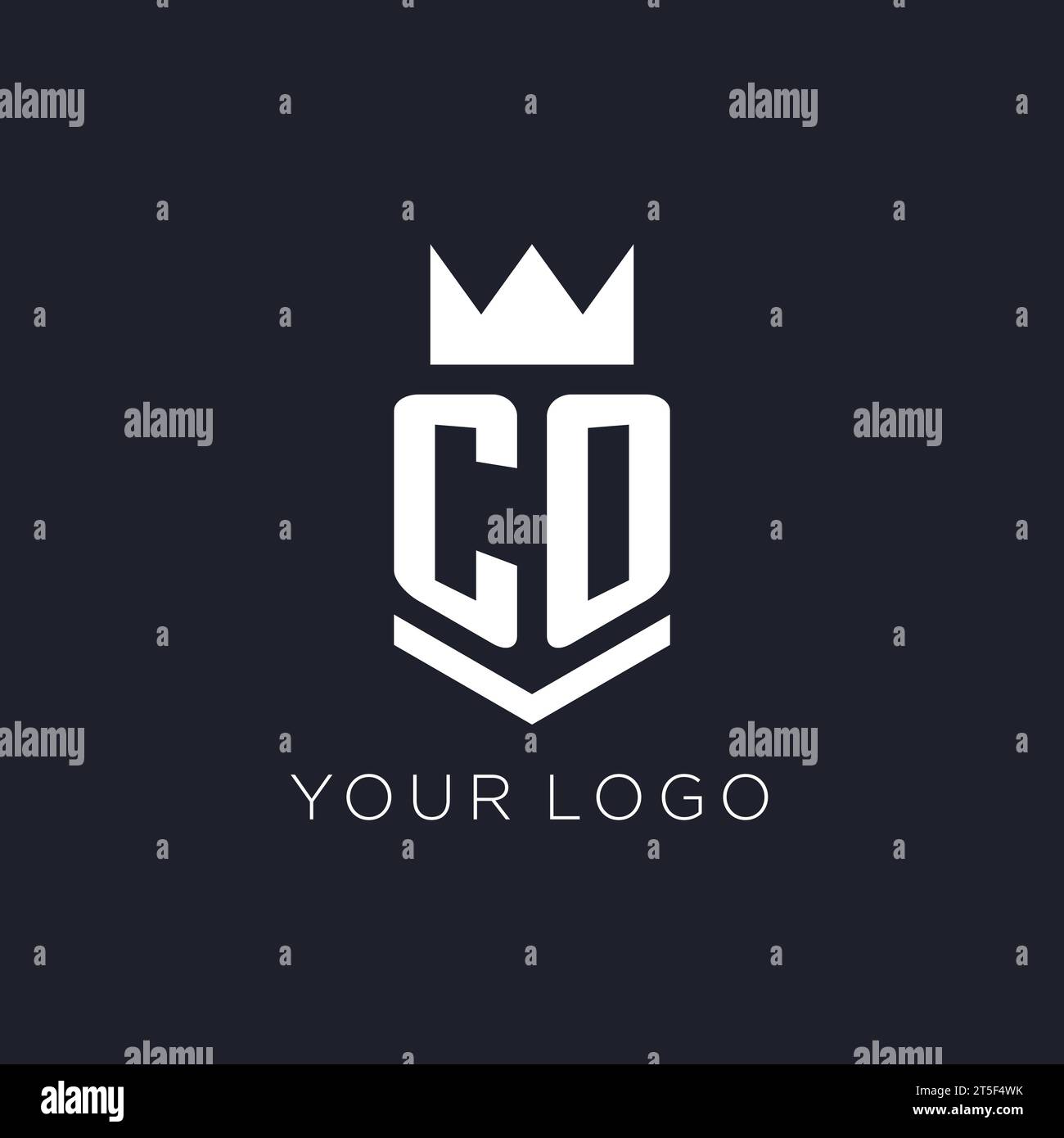 CO logo with shield and crown, initial monogram logo design ideas Stock Vector