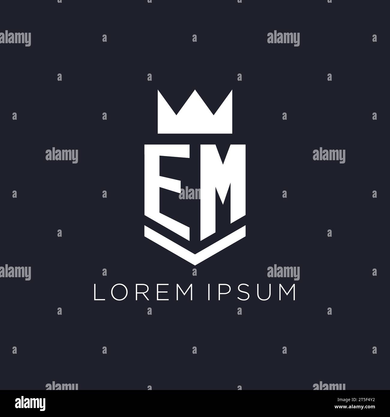 EM logo with shield and crown, initial monogram logo design ideas Stock Vector