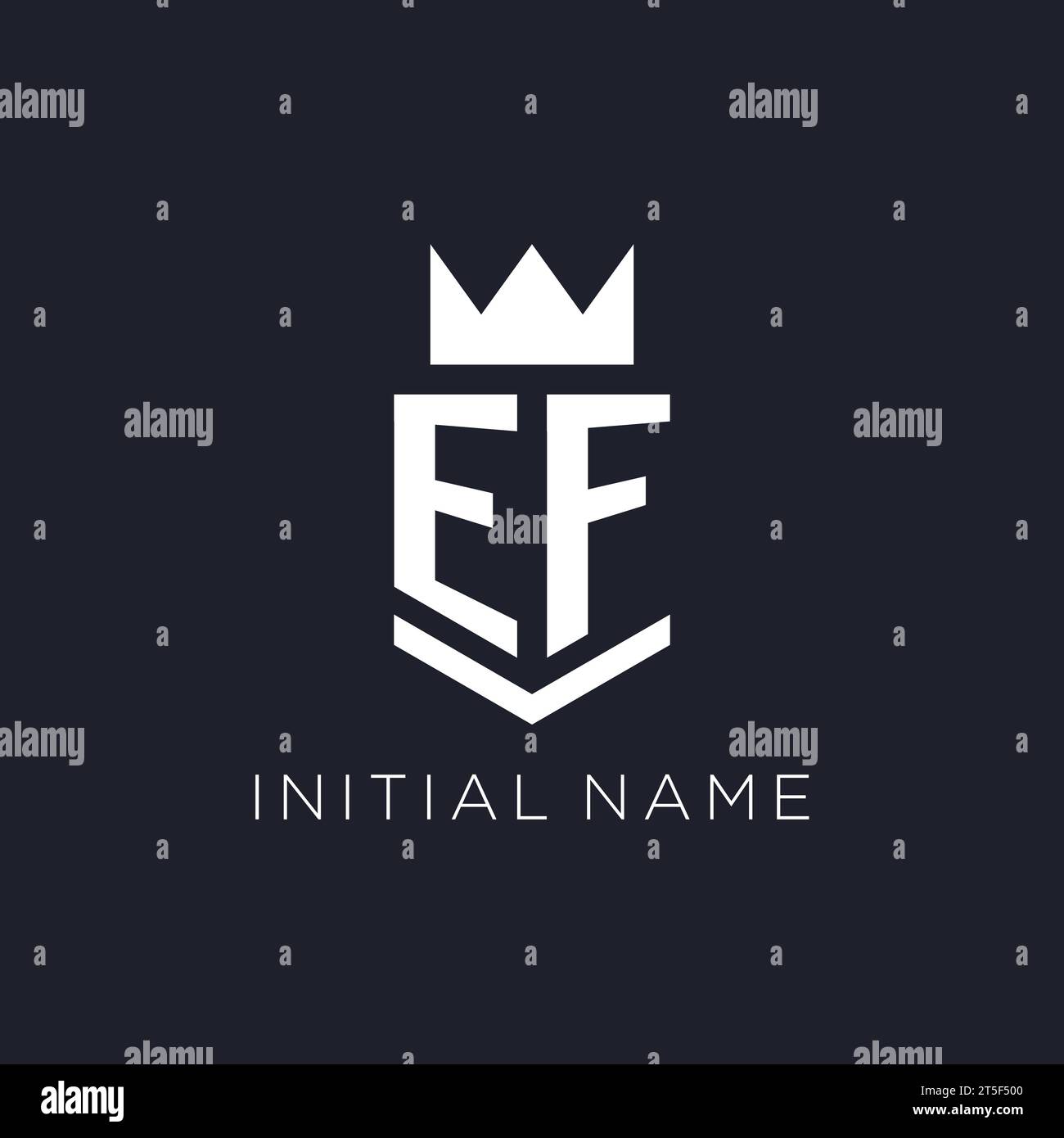 EF logo with shield and crown, initial monogram logo design ideas Stock Vector