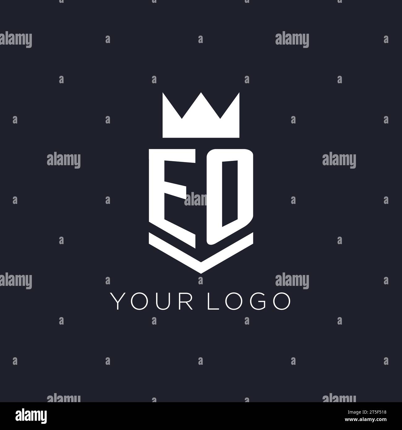 EO logo with shield and crown, initial monogram logo design ideas Stock Vector
