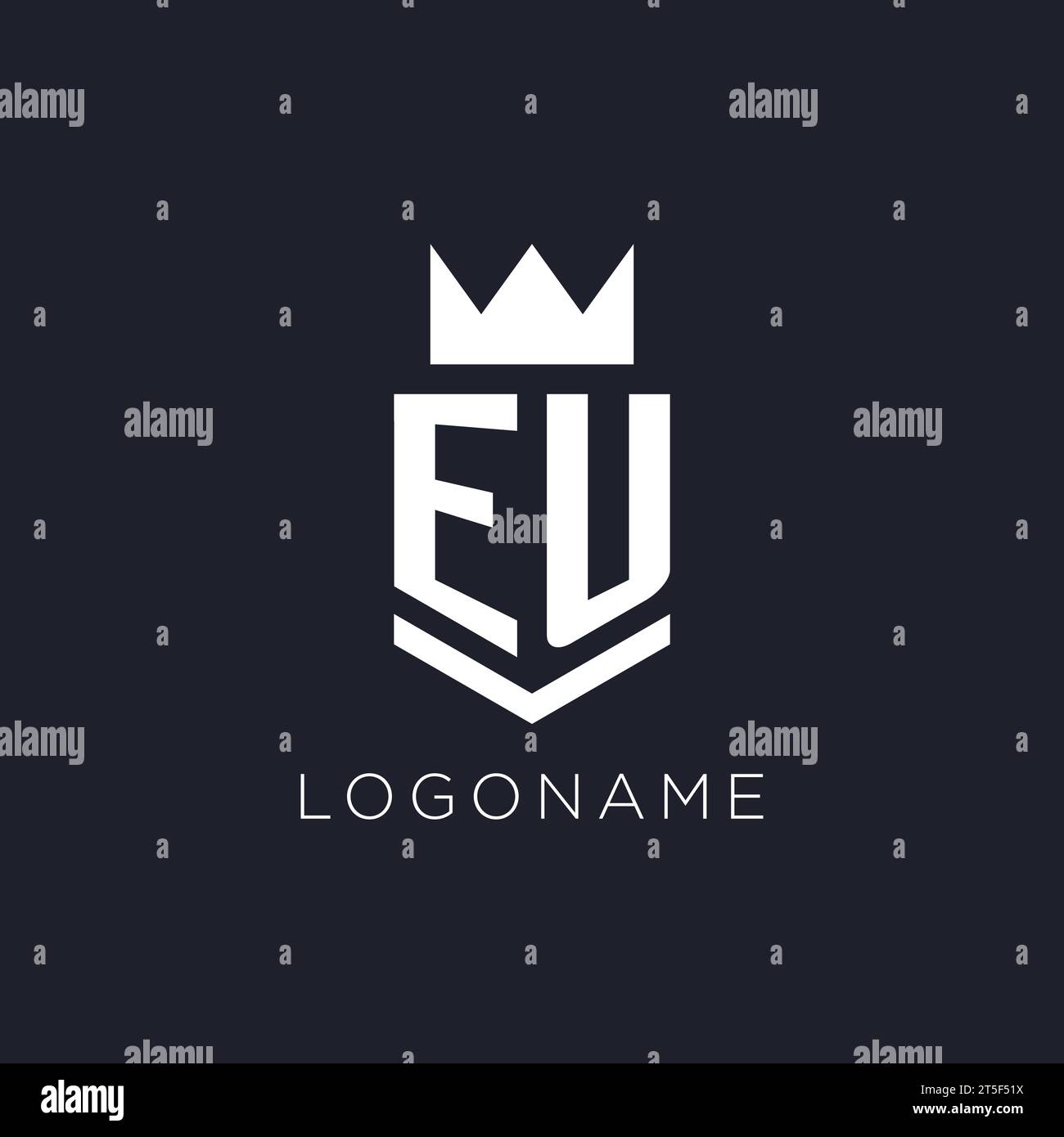 EU logo with shield and crown, initial monogram logo design ideas Stock Vector