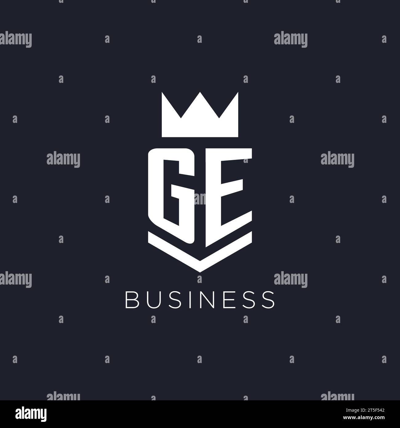 GE logo with shield and crown, initial monogram logo design ideas Stock Vector
