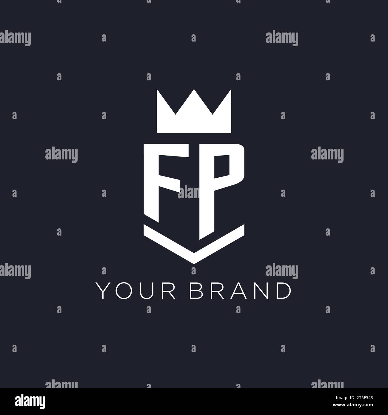 FP logo with shield and crown, initial monogram logo design ideas Stock Vector