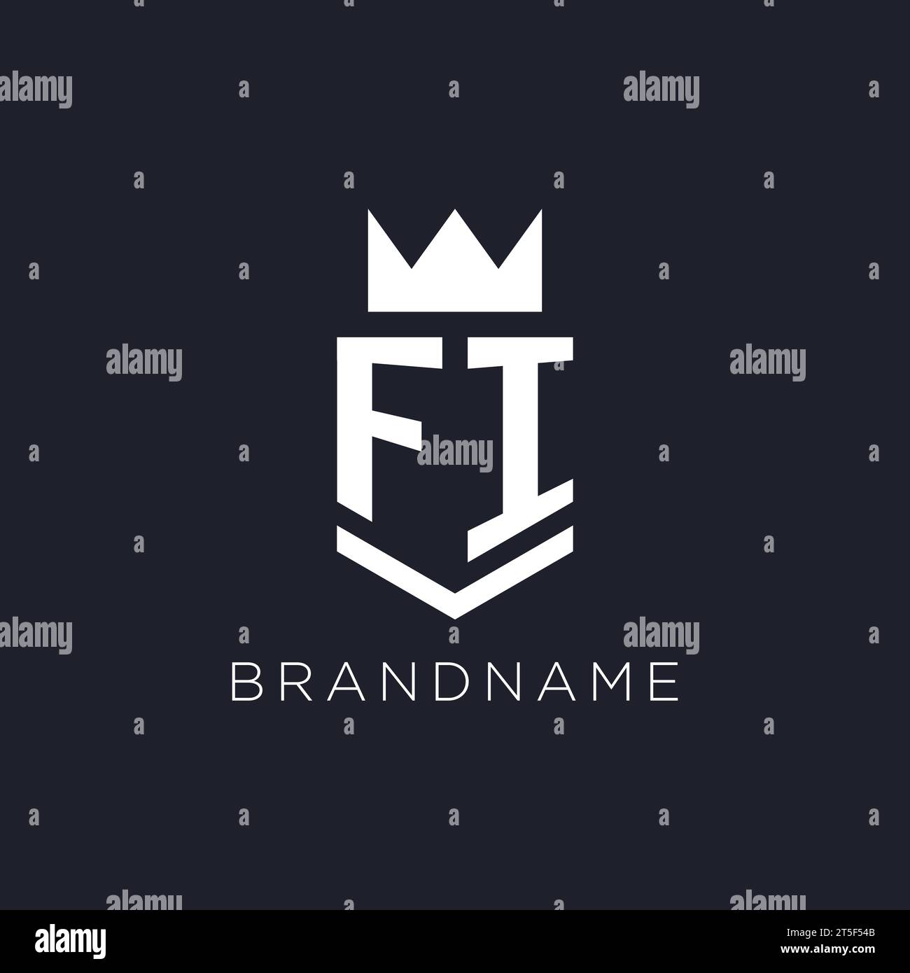 FI logo with shield and crown, initial monogram logo design ideas Stock Vector