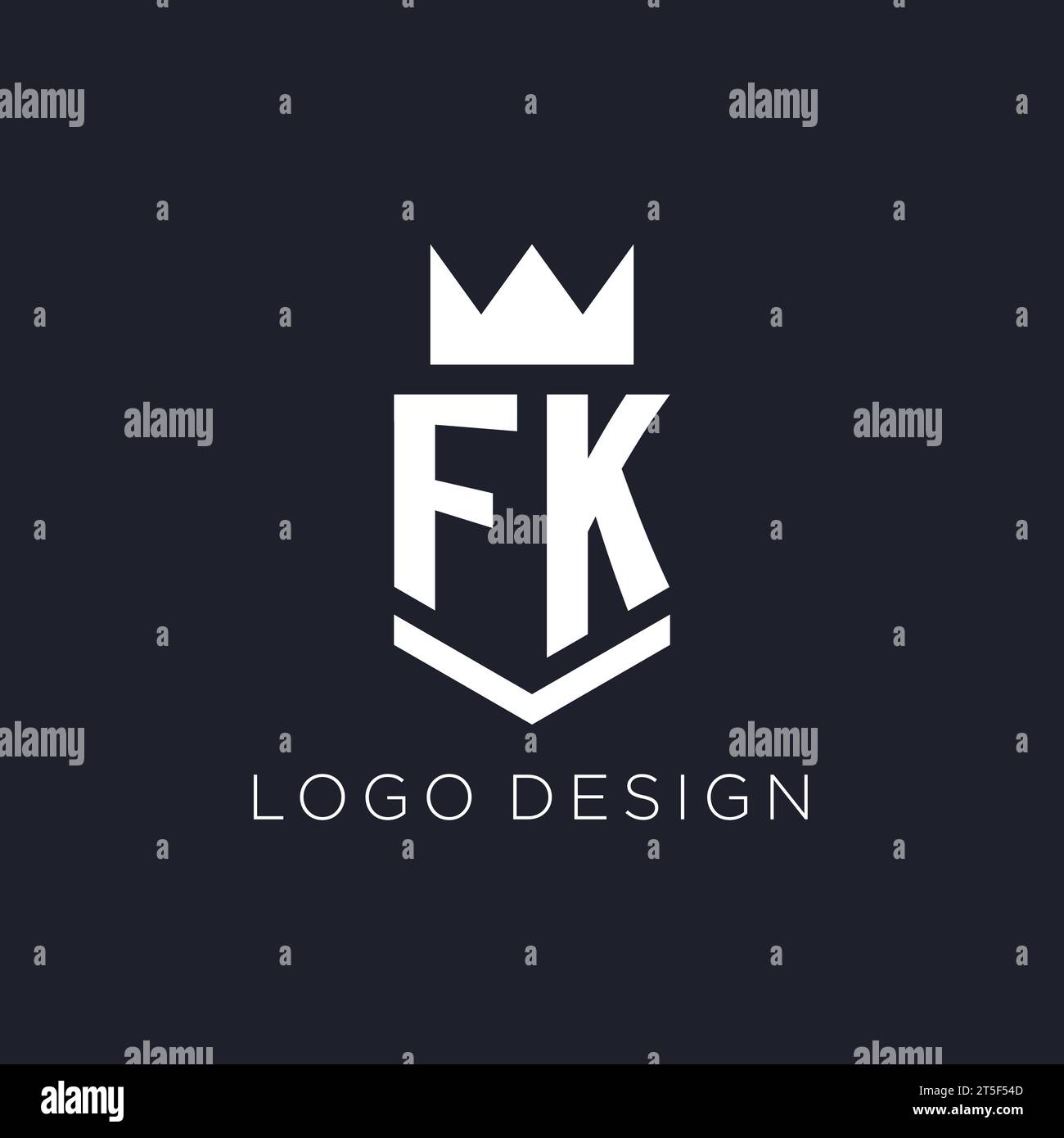 FK logo with shield and crown, initial monogram logo design ideas Stock Vector