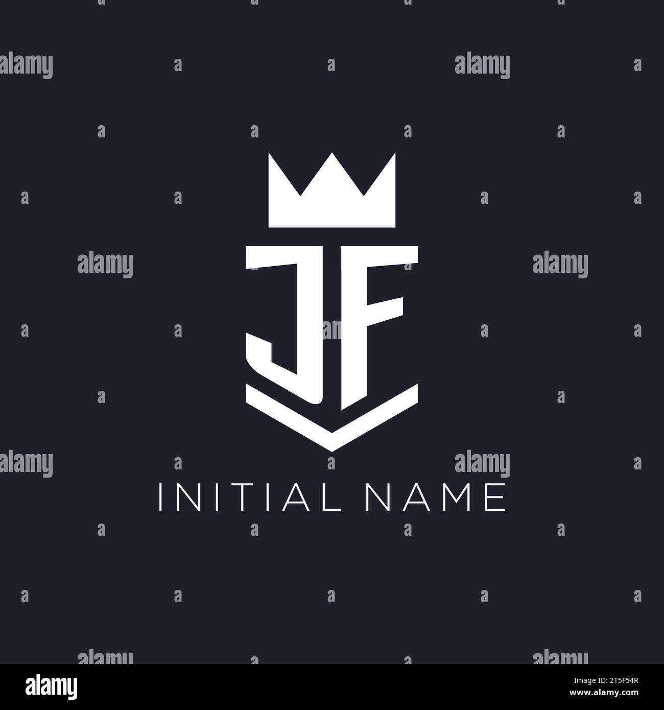 JF logo with shield and crown, initial monogram logo design ideas Stock Vector