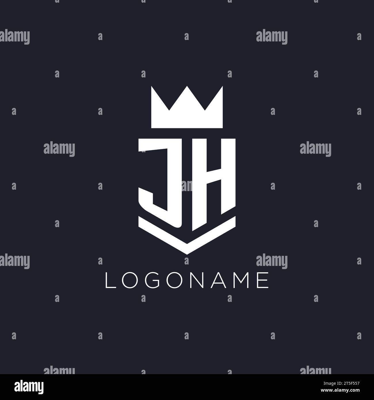 JH logo with shield and crown, initial monogram logo design ideas Stock