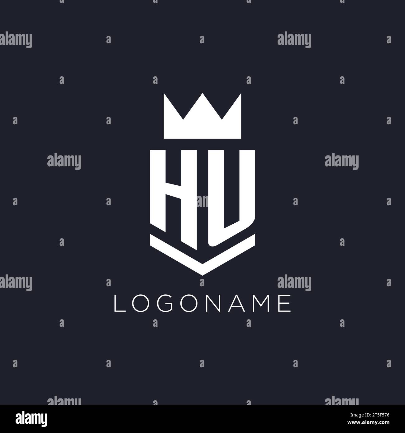 HU logo with shield and crown, initial monogram logo design ideas Stock Vector