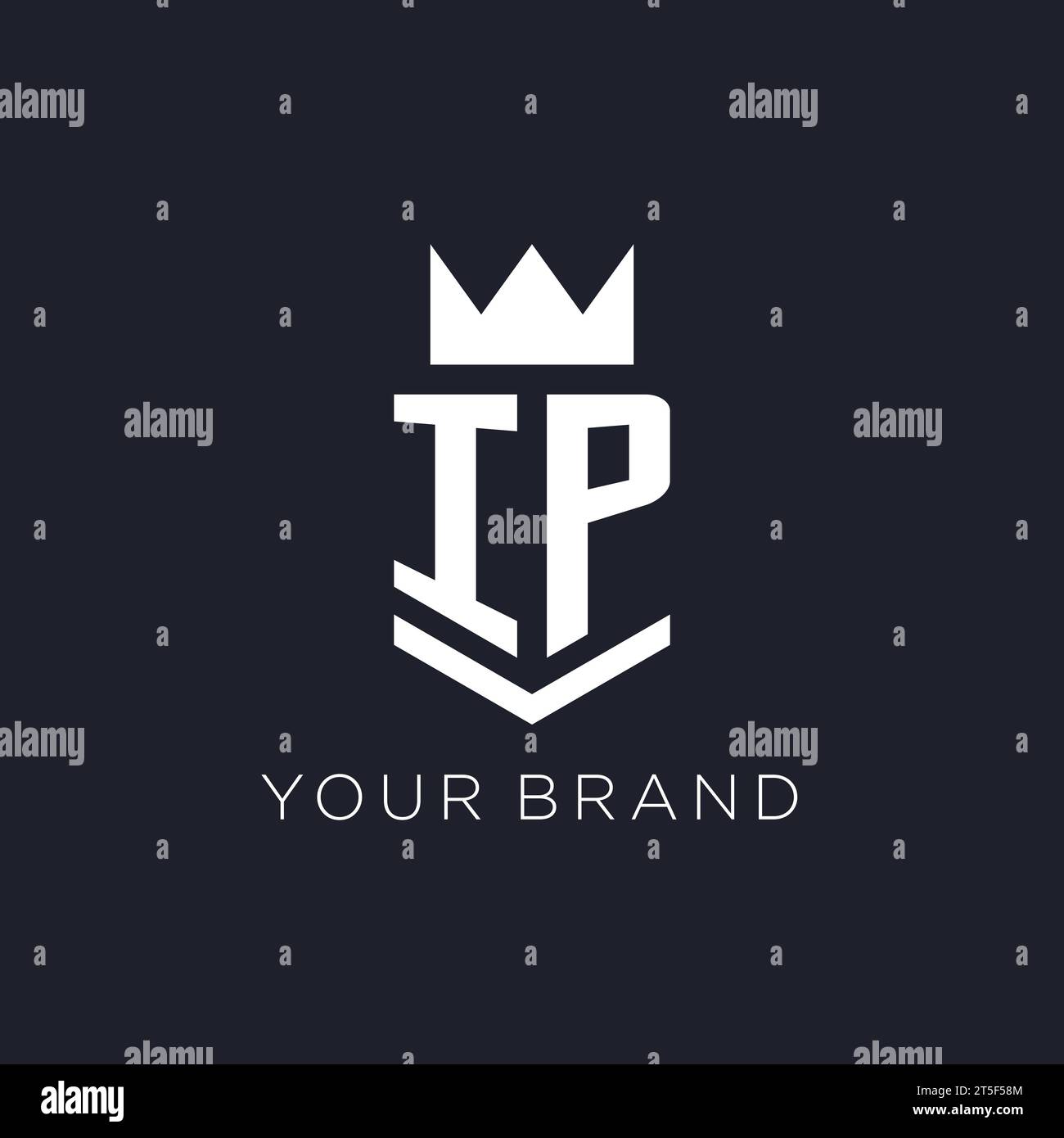 IP logo with shield and crown, initial monogram logo design ideas Stock ...