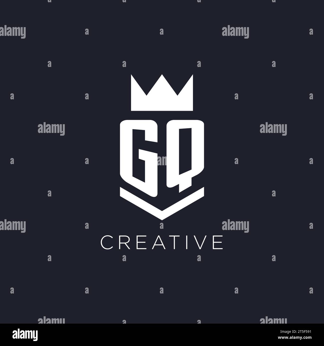 GQ logo with shield and crown, initial monogram logo design ideas Stock Vector