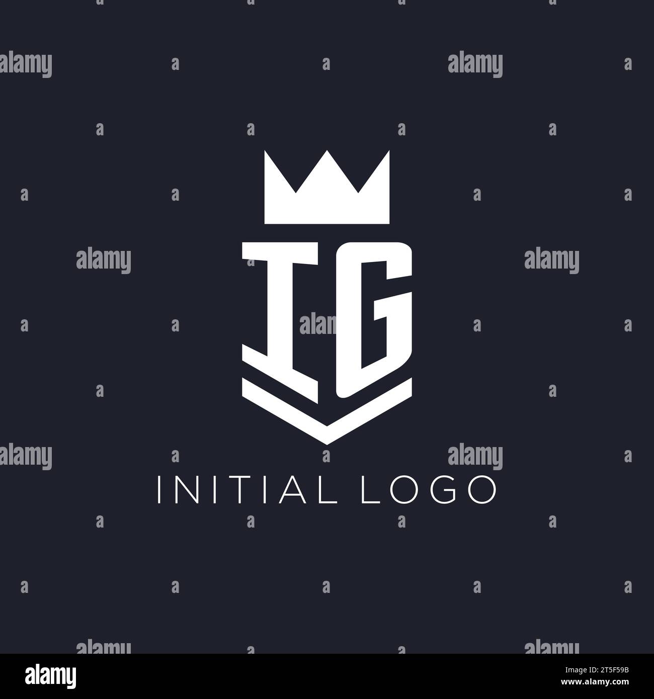 IG logo with shield and crown, initial monogram logo design ideas Stock Vector
