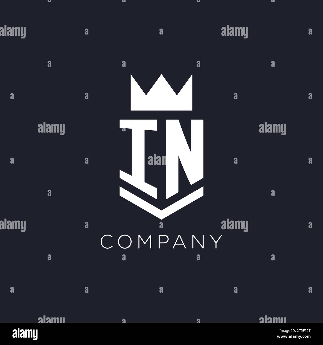 IN logo with shield and crown, initial monogram logo design ideas Stock Vector