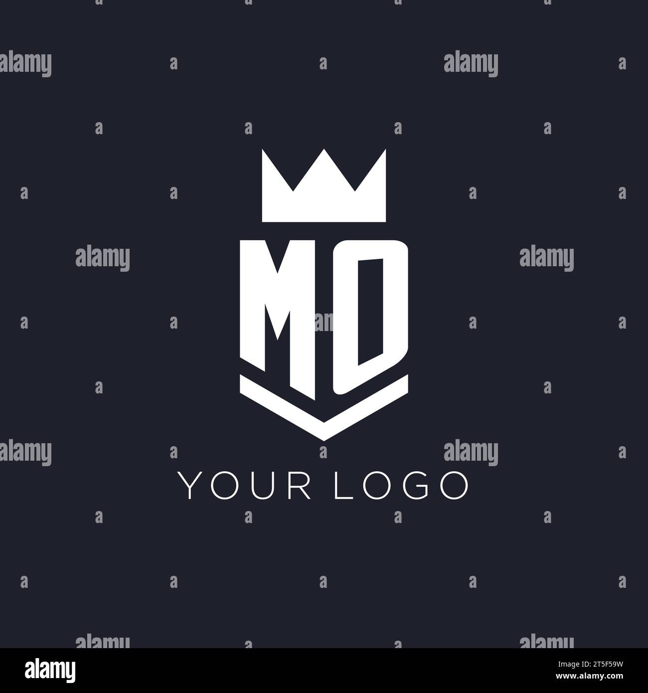 MO logo with shield and crown, initial monogram logo design ideas Stock Vector