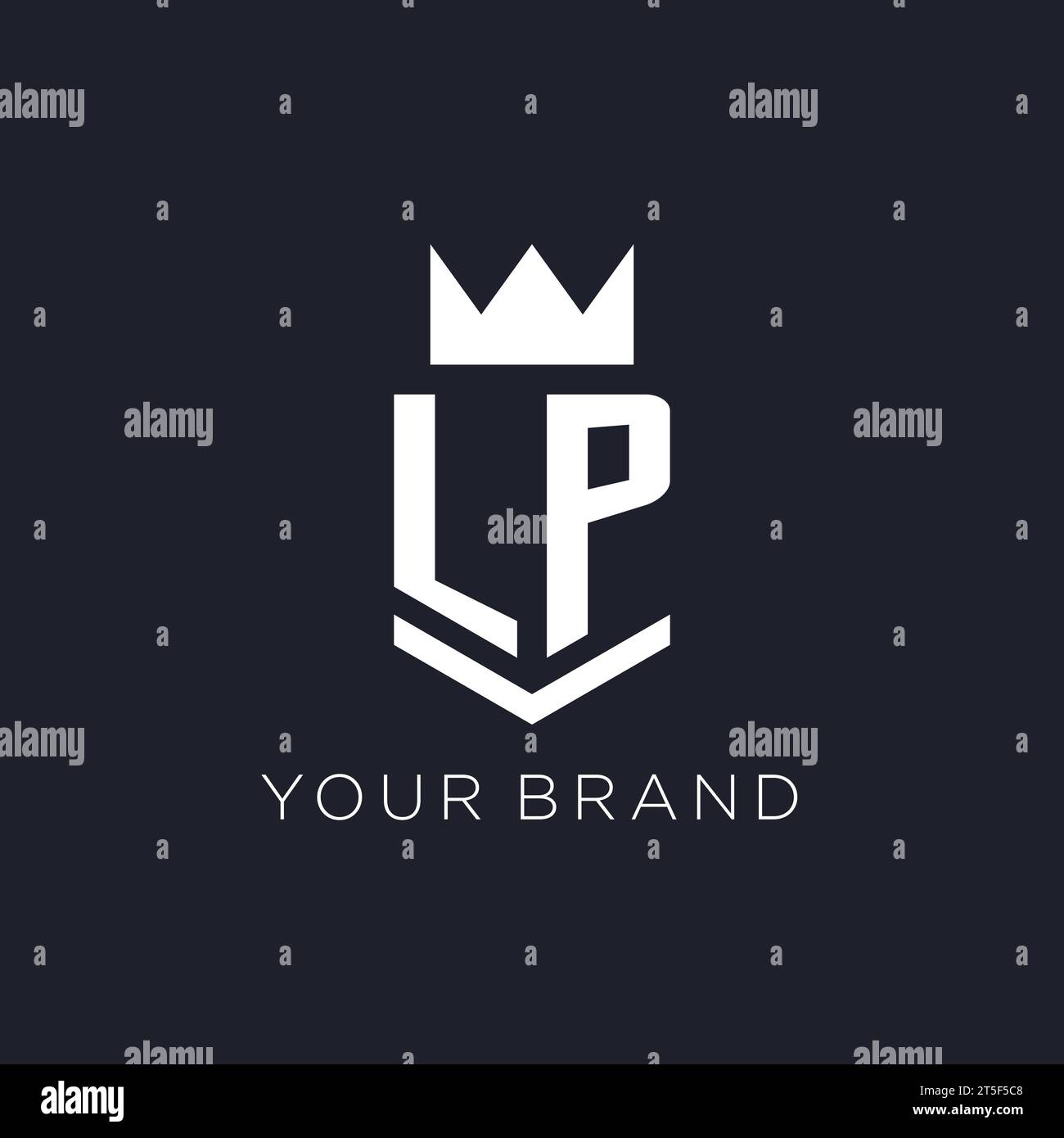 LP logo with shield and crown, initial monogram logo design ideas Stock Vector